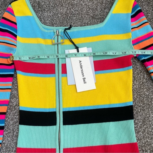 ANDERSSON BELL Womens Multi Stripe Zip Up Knit Mini Dress XS New Barbie Unique - Picture 7 of 10